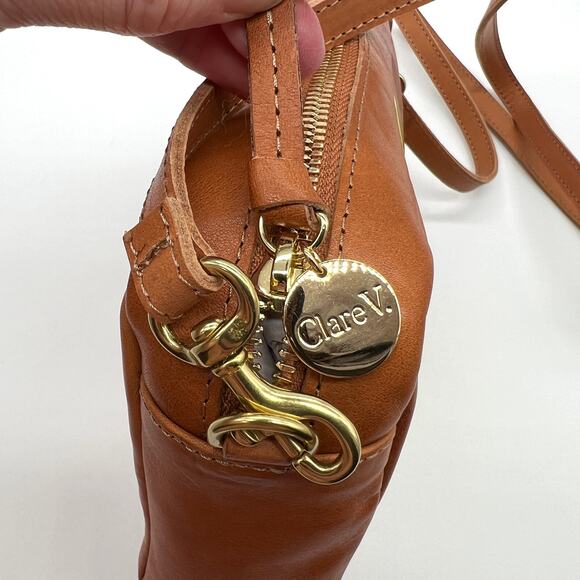 CLARE V Midi Sac Tan Nappetto Stripe Leather Crossbody Bag Women Neon Yellow NEW - Picture 12 of 16